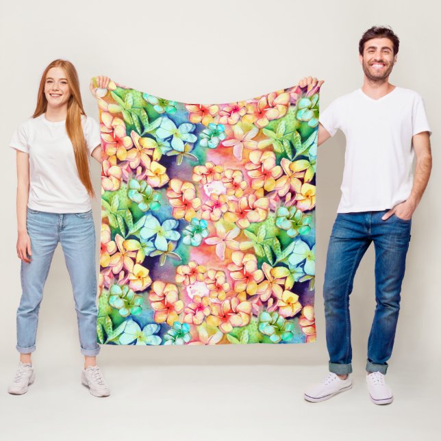 Cobertor De Velo Aloha Plumeria Flowers Watercolor  (In Situ)