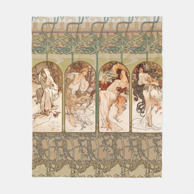 Cobertor De Velo Alphonse Mucha Four Seasons 1897 Art Nouveau Panel (Frente)