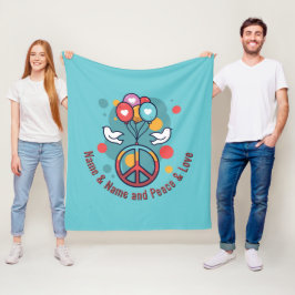 Cobertor De Velo Alterar Nome Texto Paz Amor Boho Hippie Doves