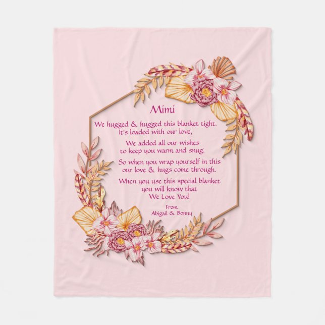 Cobertor De Velo Alterar Texto Adicionar Nome Boho Flower Frame Hug (Frente)