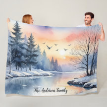 Amanhecer em Aquarela Pássaros de Inverno Lago Per