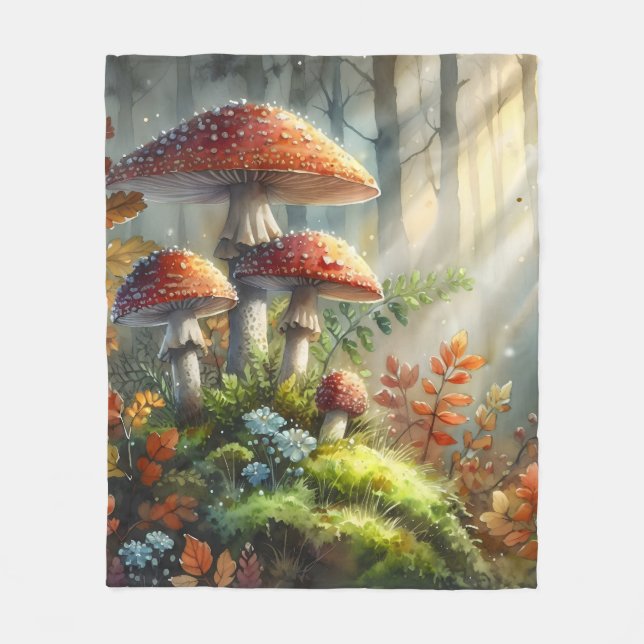 Cobertor De Velo Amanita Mushroom Magic Forest Landscape Fungi (Frente)