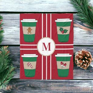 Cobertor De Velo Amante de Café de Natal Monograma Vermelho