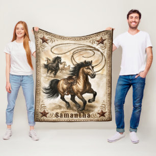 Cobertor De Velo Amante de Cavalos Ocidental Rústico Estrelas de La
