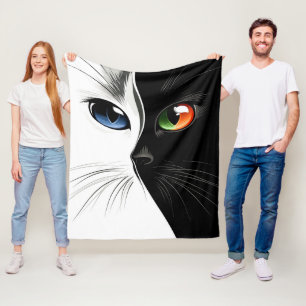 Cobertor De Velo Amante de Gatos Preto Branco Laranja Verde Olhos A