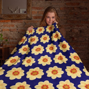 Cobertor De Velo Amarelo Dahlia sobre padrão floral azul