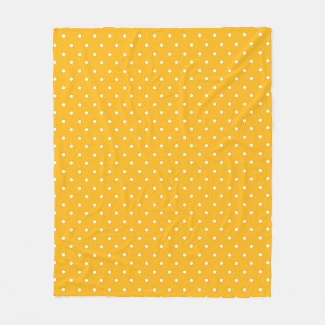 Cobertor De Velo Amarelo mostarda com bolinhas brancas padrão Fleec (Frente)