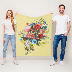 Cobertor De Velo Amarelo pálido Buquê de Aquarela doce personalizáv