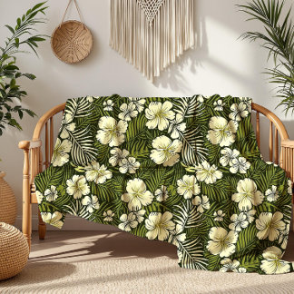 Cobertor De Velo Amarelo tropical e Floral verde