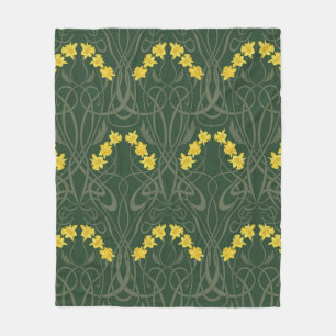 Cobertor De Velo Amarelos Narcisos e Caules Verde Art Nouveau