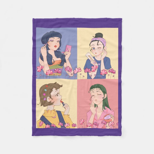 COBERTOR DE VELO AMAZENAR ANIME, MENINA, MAKEUS (Frente)