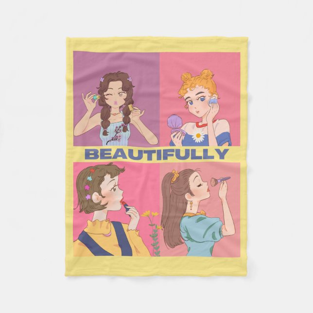 COBERTOR DE VELO AMAZENAR ANIME, MENINA, MAKEUS (Frente)