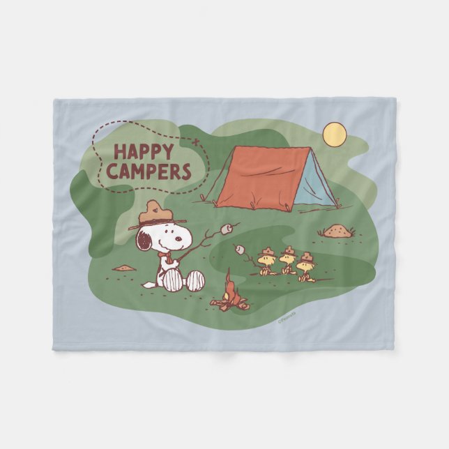 Cobertor De Velo Amendoins | Campos Snoopy & Woodstock Happy (Frente (Horizontal))
