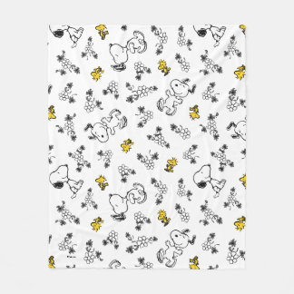 Cobertor De Velo Amendoins | Padrão de Flor B&W Snoopy & Woodstock