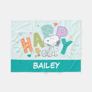 Cobertor De Velo Amendoins   Snoopy & Woodstock Happy