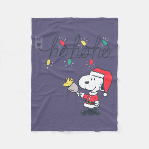 Cobertor De Velo Amendoins   Snoopy & Woodstock Ho Ho Ho