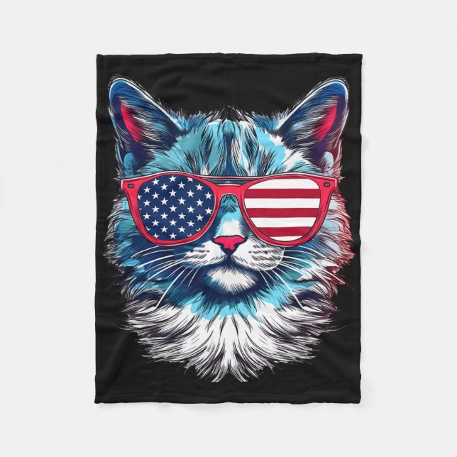 Cobertor De Velo American Cat Sungles Usa Flag 4th Of July Cat Grap (Frente)
