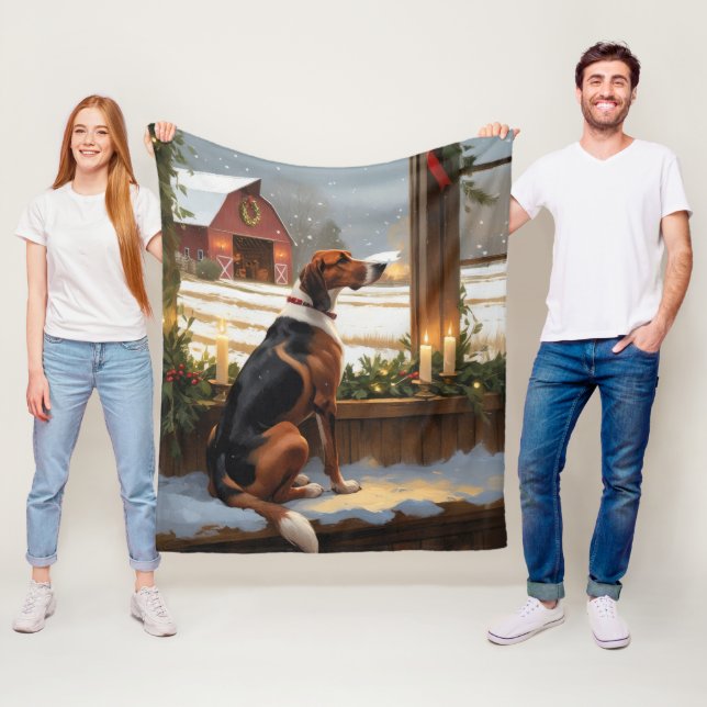 Cobertor De Velo American English Foxhound Christmas Lights Holiday (In Situ)