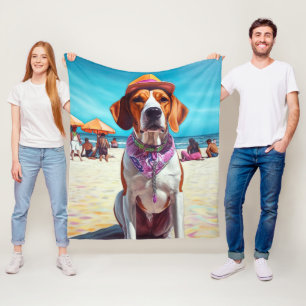 Cobertor De Velo American English Foxhound on Beach, presente de ve
