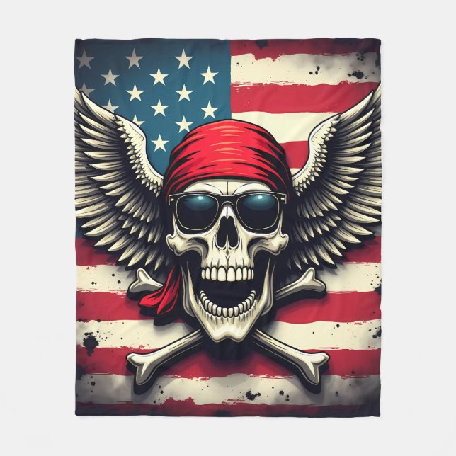 Cobertor De Velo American Rebel Skull Fleece Blanket (Frente)