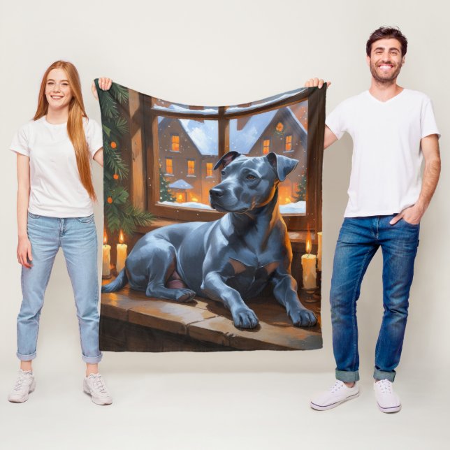 Cobertor De Velo American Staffordshire Christmas Lights Holiday (In Situ)