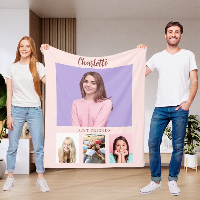 Cobertor De Velo Amigos da colagem de fotos rosa-claro (Criador carregado)