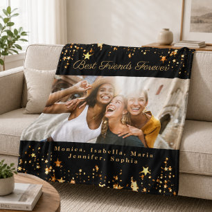 Cobertor De Velo Amigos melhores amigos foto preto dourado estrelas