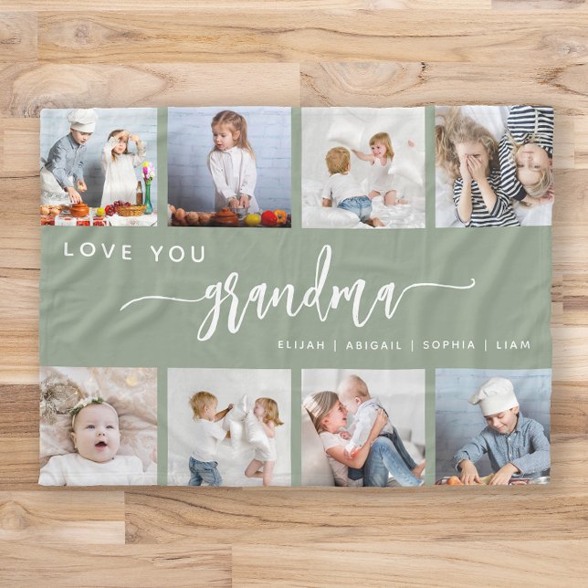Cobertor De Velo Amo-Te Avó 8 Foto Collage Sage Green (Criador carregado)