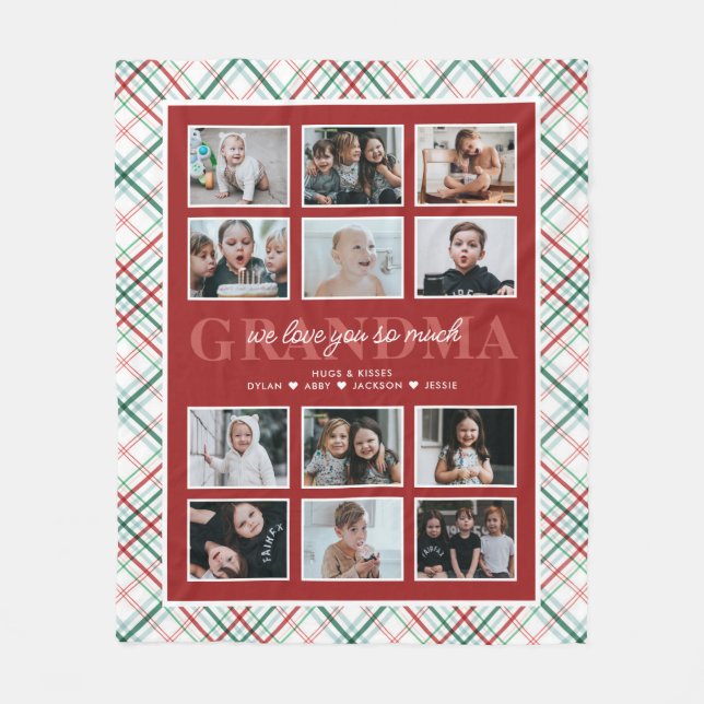 Cobertor De Velo Amo-Te Vovó Texto Personalizado 12-Foto Tartan (Frente)