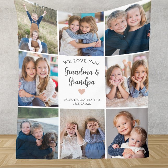Cobertor De Velo Amo-Te Vovó Vovô Foto Collage Modern (Criador carregado)