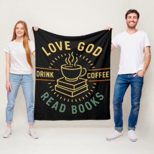 Cobertor De Velo Amor Deus Beba Café Ler Livros Vintage