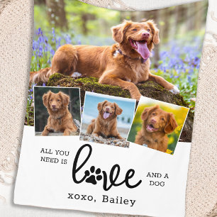 Cobertor De Velo AMOR e uma colagem personalizada de 4 fotos do DOG