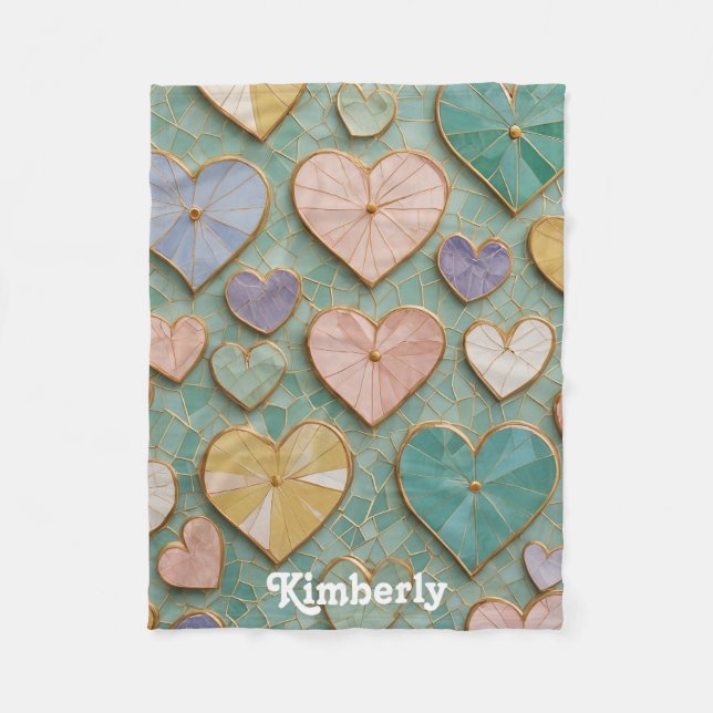 Cobertor De Velo Amor Mosaico: Corações Pastel (Frente)