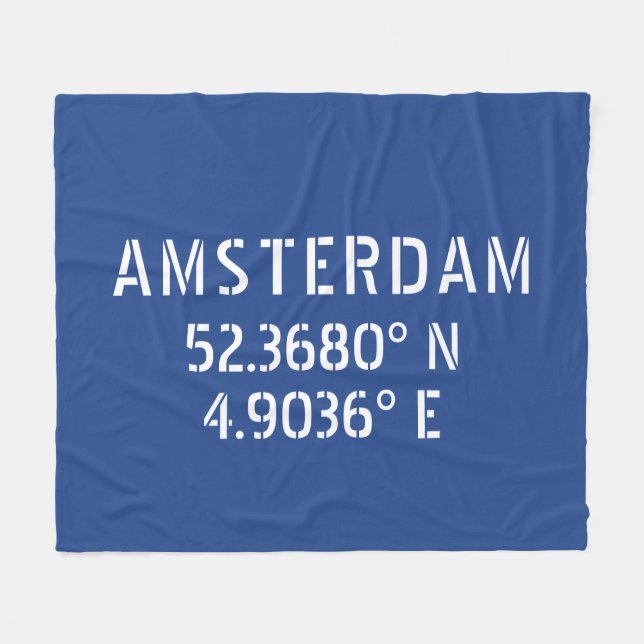 Cobertor De Velo Amsterdã Latitude Longitude Azul (Frente (Horizontal))