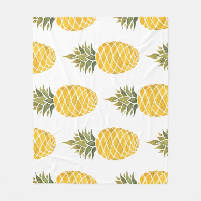 Cobertor De Velo Ananases Pintados À Mão: Sem Costura De Aquarelas. (Frente)