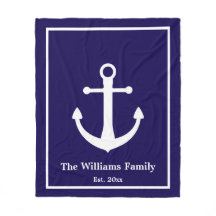 Âncora e Sobrenome Náuticos Azul e Branco Escuro