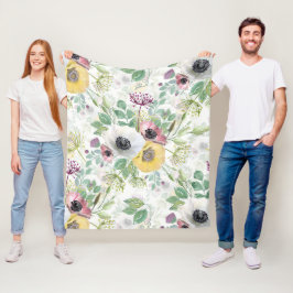 Cobertor De Velo Anêmonas rosa, branca e amarela.