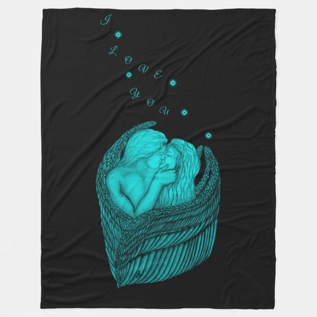 Cobertor De Velo Angels Kissing, Design preto e verde (Frente)