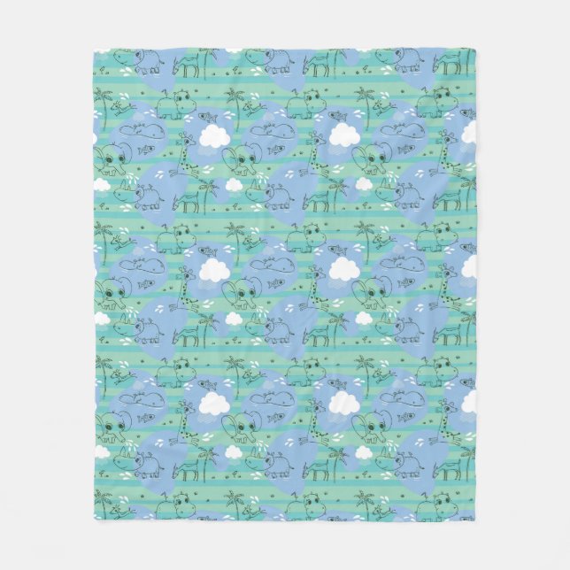 Cobertor De Velo Animais bonitos que jogam com água 3 (Frente)