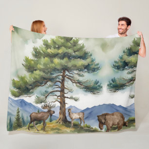 Cobertor De Velo Animais da Floresta nas Montanhas Fleece Blanket