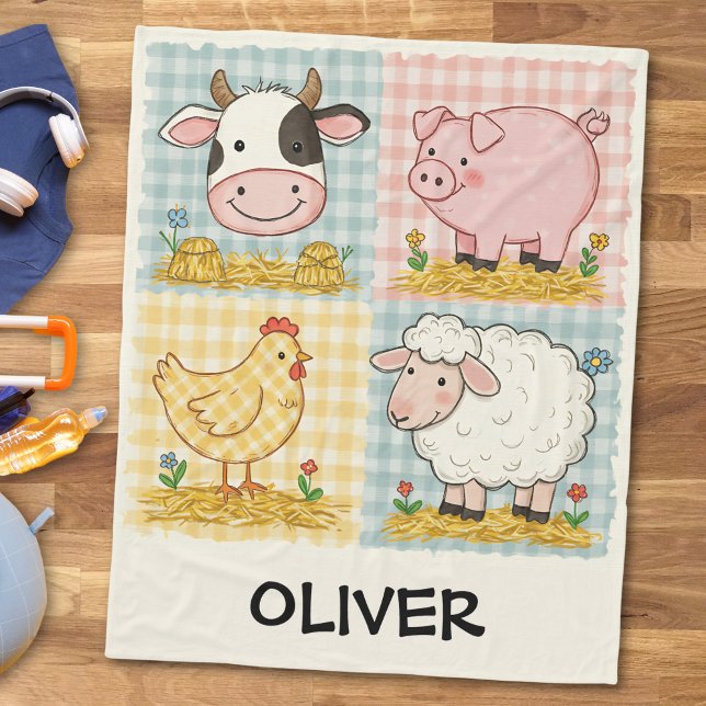 Cobertor De Velo Animais de Fazenda Fofos Gingham Quintal (Criador carregado)