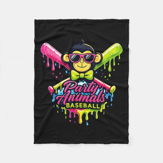 Cobertor De Velo Animais de festa beisebol macaco engraçado  (Frente)