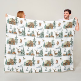 Cobertor De Velo Animais de Inverno Lindos em Torno de uma Cabana R