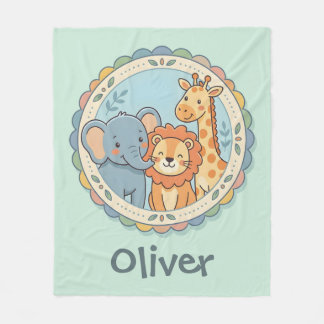 Cobertor De Velo Animais do Safari Elefante Leão Girafa Pastel