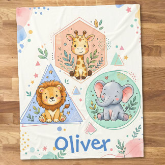 Cobertor De Velo Animais Fofos da Savana Leão Girafa Elefante