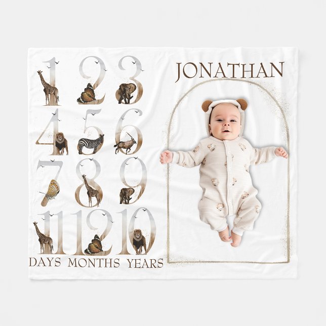 Cobertor De Velo Animais Safari Números da Selva Milestone Etária (Criador carregado)