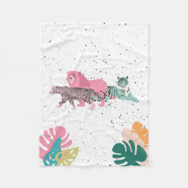 Cobertor De Velo Animais Selvagens Coloridos e Folhas Tropicais