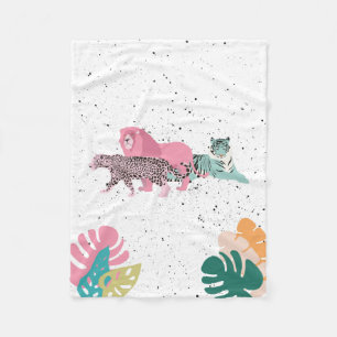 Cobertor De Velo Animais Selvagens Coloridos e Folhas Tropicais