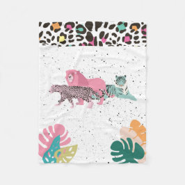 Cobertor De Velo Animais Selvagens Coloridos e Folhas Tropicais