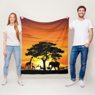 Cobertor De Velo Animais Selvagens no Pôr do Sol da Savana Africana